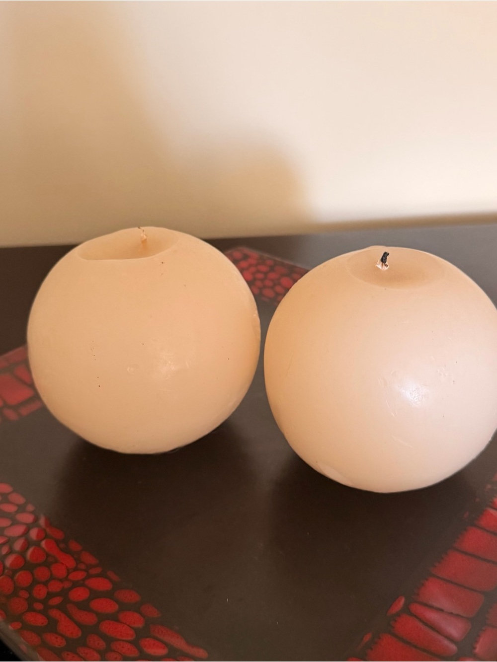 Cream Round Sphere Candle Pair - Decorative Home Accent